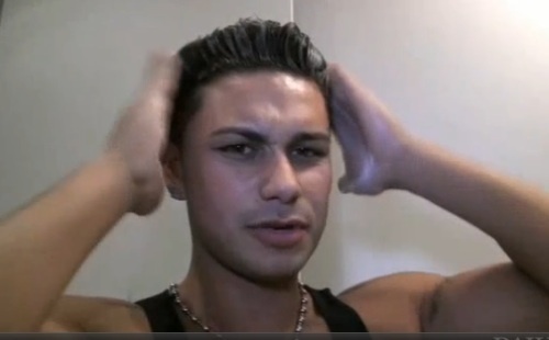 pauly d with his hair down. 25 minutes to do his hair.